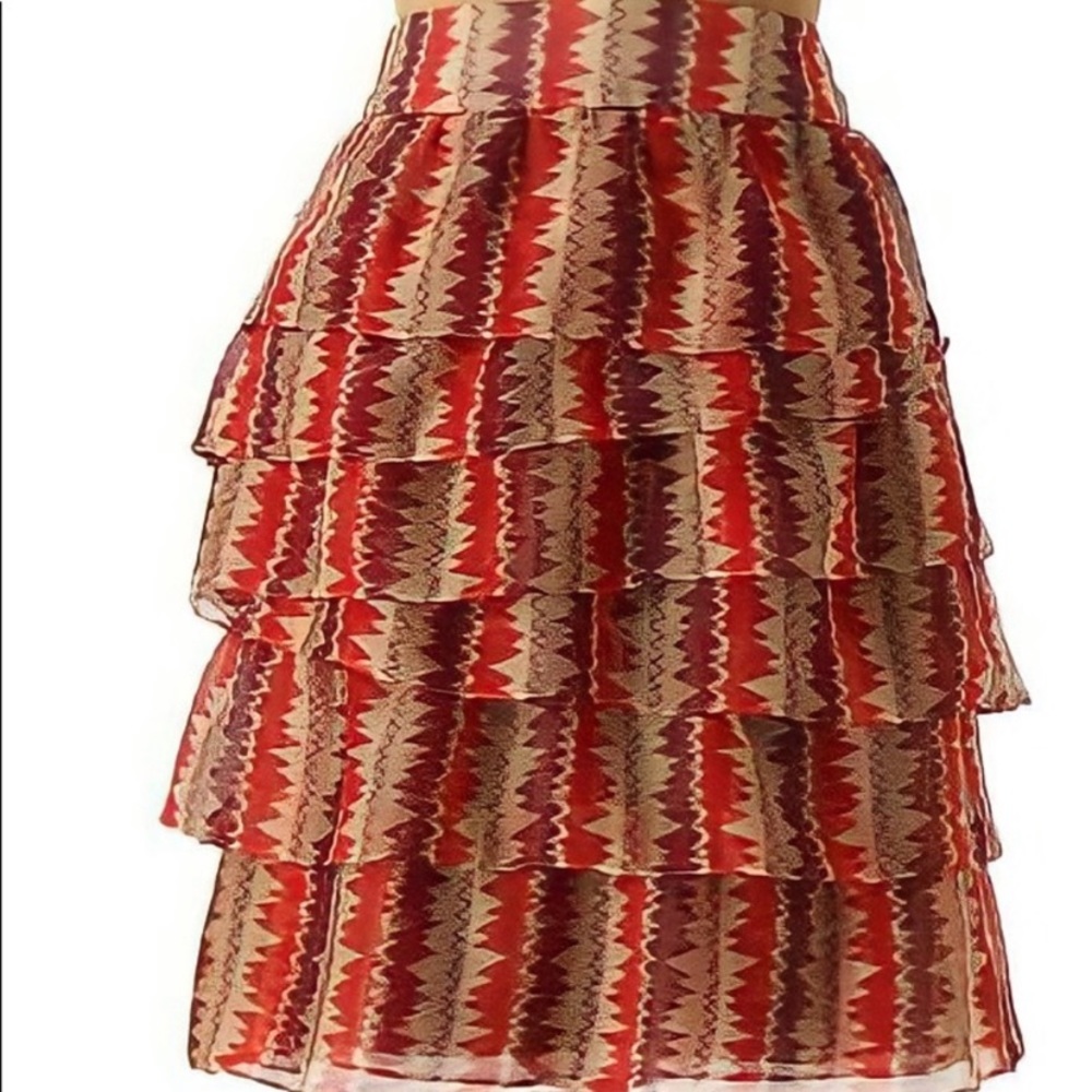 NWT ANNA SUI Anthropologie rare Terrawatt tiered red multi skirt 8 new with tags - Picture 3 of 8